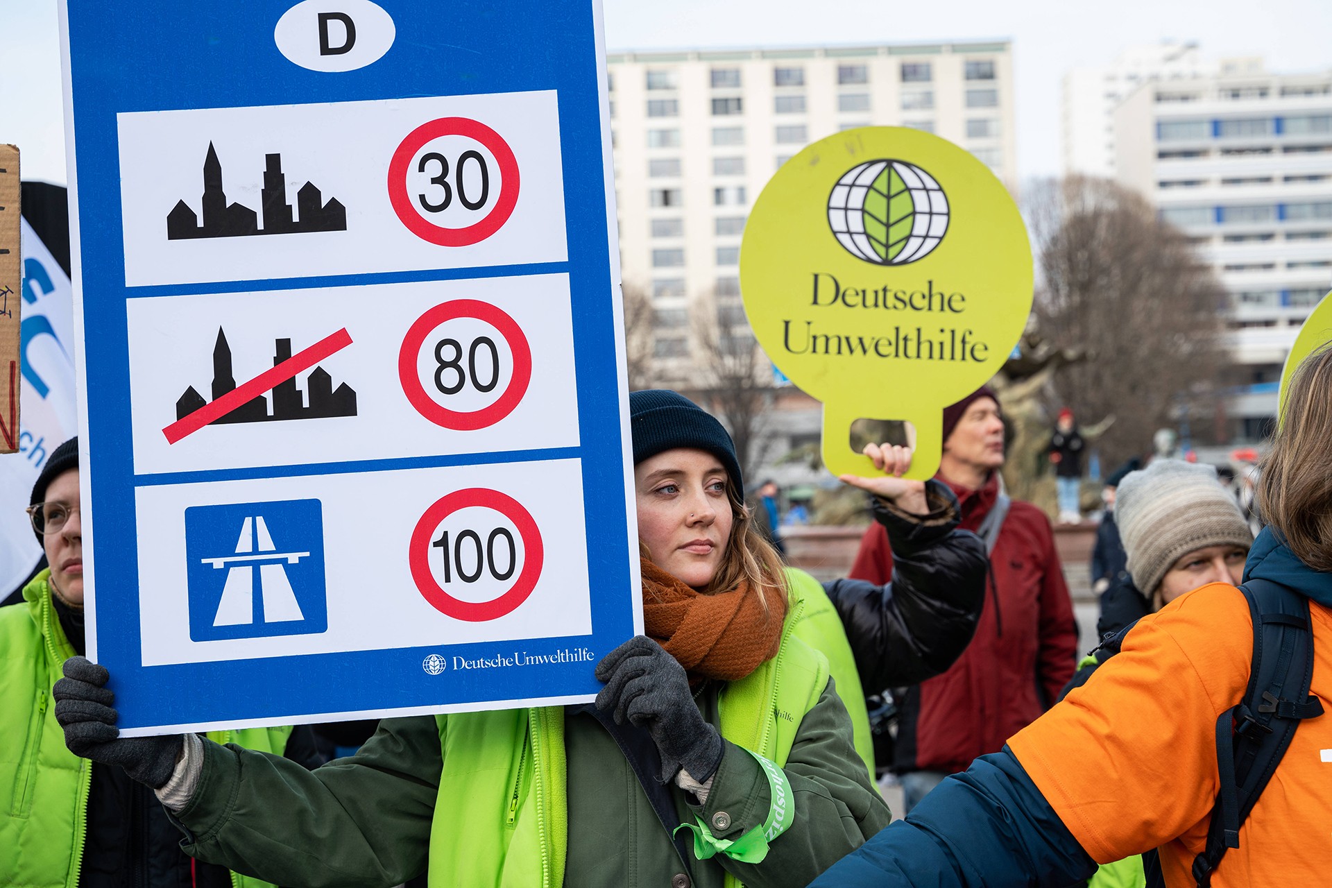 Predominantly young people protest at a demonstration and climate strike organized by Deutsche Umwelthilfe's Fridays for Future movement under the slogan Berlin Will Climate for a climate-friendly and climate-neutral Berlin by 2030, in front of the Rotes Rathaus in Berlins Mitte district