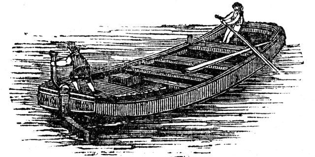 Engraving depicting a lighter, a type of flat-bottomed barge used to transfer goods and passengers to and from moored ships. Dated 19th century. Puritan leader John Winthrop recorded America's first UFO incident in 1639, witnessed by three men on a lighter similar to this one. His report hints they were also abducted.