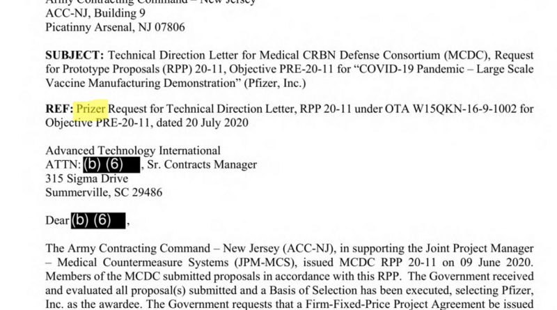 Part 2 of “Contracts for Crimes” – Pfizer’s ATI-MCDC Technical Direction Letter