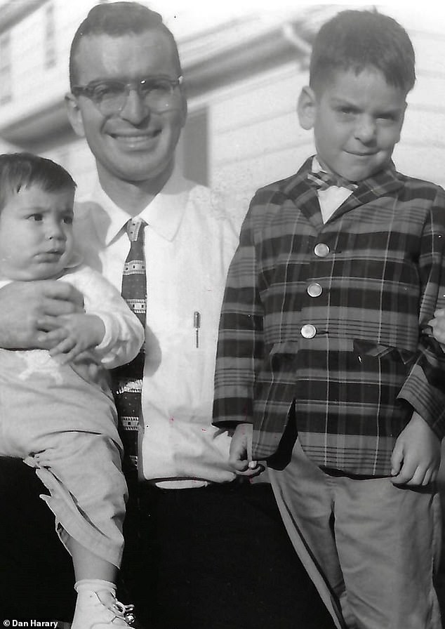 Harary (pictured with his father and brother Bob) recalled how his dad seemed unimpressed by the sight as if it was something he had already seen before giving him a knowing wink