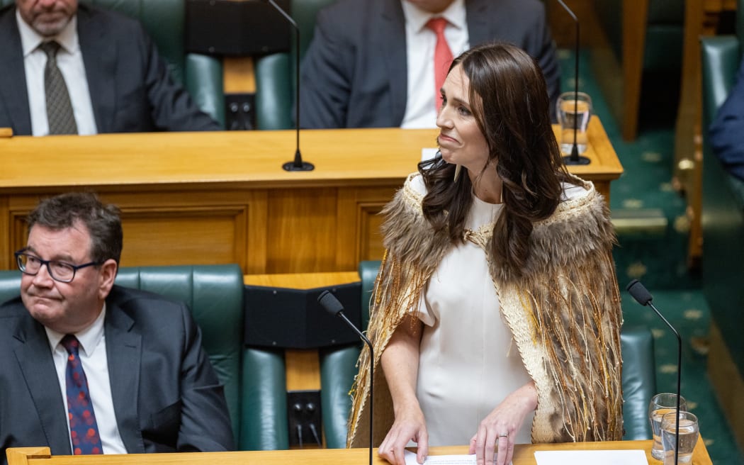 Jacinda Ardern gives her valedictory speech to a packed debating chamber at Parliament.