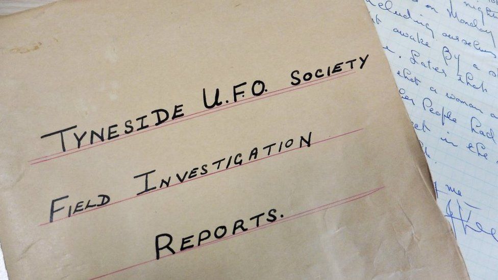 An older folder marked Tyneside UFO Society