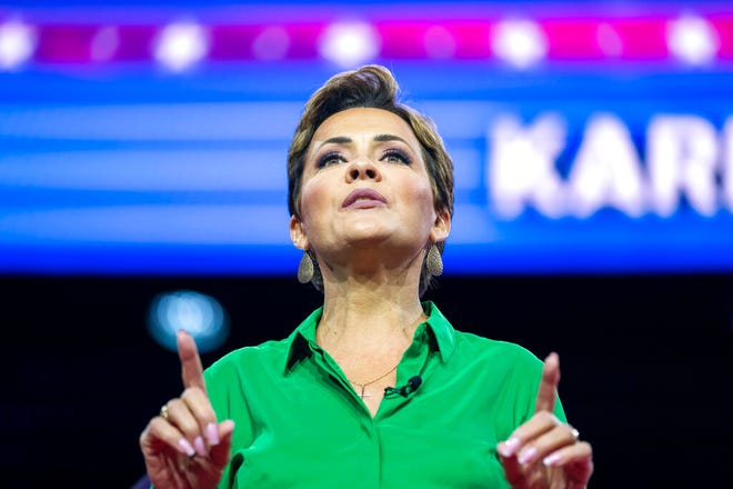 Kari Lake speaks at the Conservative Political Action Conference, CPAC 2023, Saturday, March 4, 2023, at National Harbor in Oxon Hill, Md. (AP Photo/Alex Brandon)