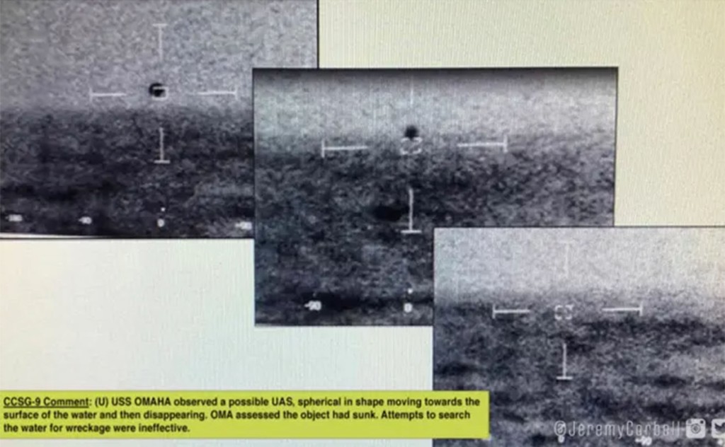 An FA-18 Pilot and a Weapon Systems Officer took these photos of Unidentified Aerial Phenomena or UAPs flying over Oceania