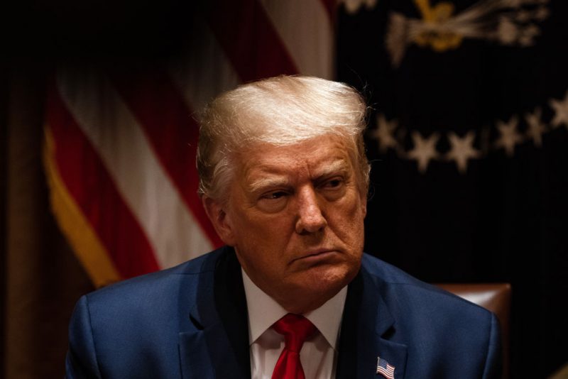 WASHINGTON, DC - JULY 31: U.S. President Donald Trump listens during a meeting with members of the National Association of Police Organizations Leadership in the Cabinet Room of the White House July 31, 2020 in Washington, DC. (Photo by Anna Moneymaker-Pool/Getty Images)