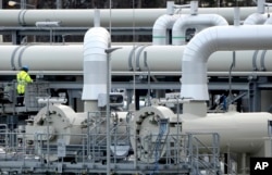 Pipes at the landfall facilities of the 'Nord Stream 2' gas pipline are pictured in Lubmin, northern Germany, on Feruary 15, 2022. (Michael Sohn/AP)