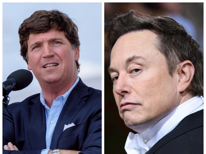 A side-by-side of Tucker Carlson and Elon Musk