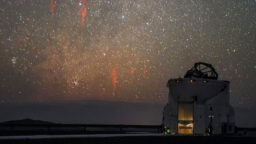 It's thought that red sprites begin as balls of ionized air in the mesosphere – high above thunderclouds – that fall into lower levels at 10% of the speed of light (Credit: Alamy)