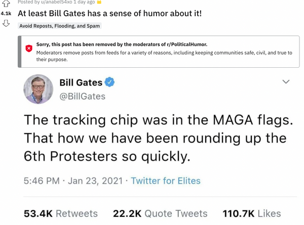 Did Bill Gates Tweet About Putting 'Tracking Chips' in MAGA Flags To Find Jan. 6 Rioters?