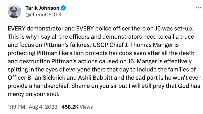 “EVERY demonstrator and EVERY police officer there on J6 was set-up”—Tarik Johnson of the Capitol Police. (So is HE a “white supremacist”?)