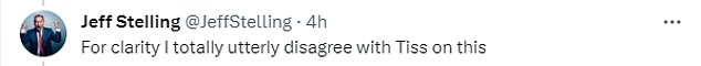 Le Tissier shared a thread which questioned the legitimacy of the tragic event but Stelling snapped back with his own response, telling his own followers he 'totally utterly disagrees'