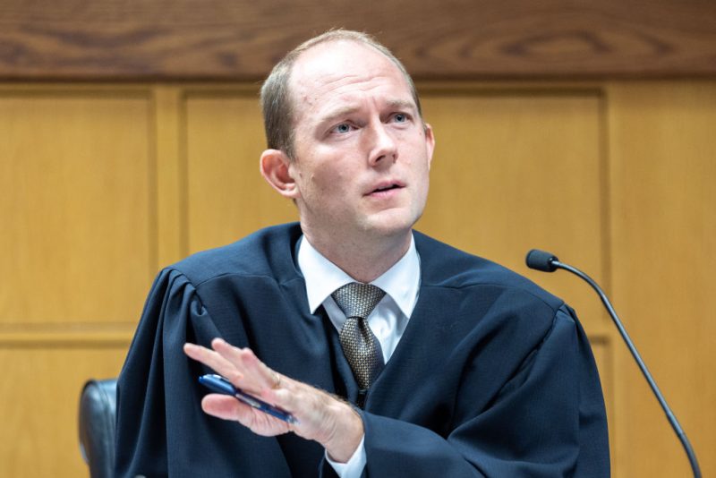 ATLANTA, GEORGIA - AUGUST 31: Judge Scott McAfee presides over a hearing regarding media access in the case against former U.S. President Donald Trump and 18 others at the Fulton County Courthouse August 31, 2023 in Atlanta, Georgia. (Photo by Arvin Temkar -Pool/Getty Images)