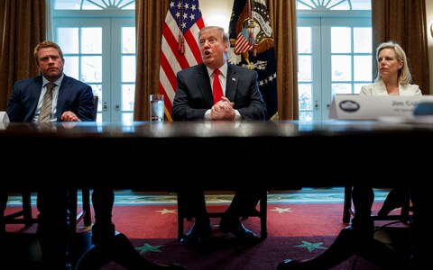 Timothy Ballard, left, the subject of Sound of Freedom, with Donald Trump in 2019