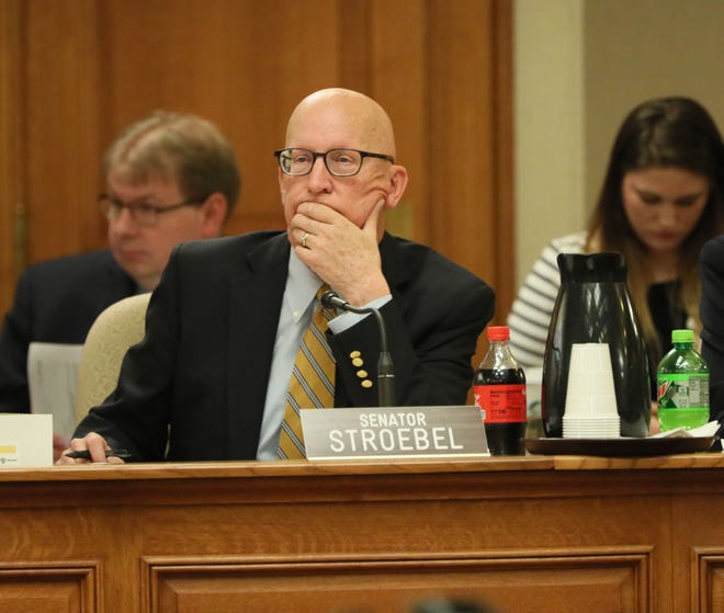 Sen. Duey Stroebel listens May 23 during a meeting of the Legislature's Joint Finance Committee.