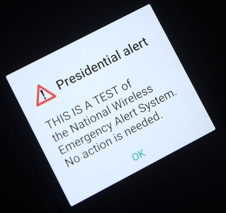 A picture of the test: "Presidential Alert: This is a test of the national wireless emergency alert system. No action is needed."