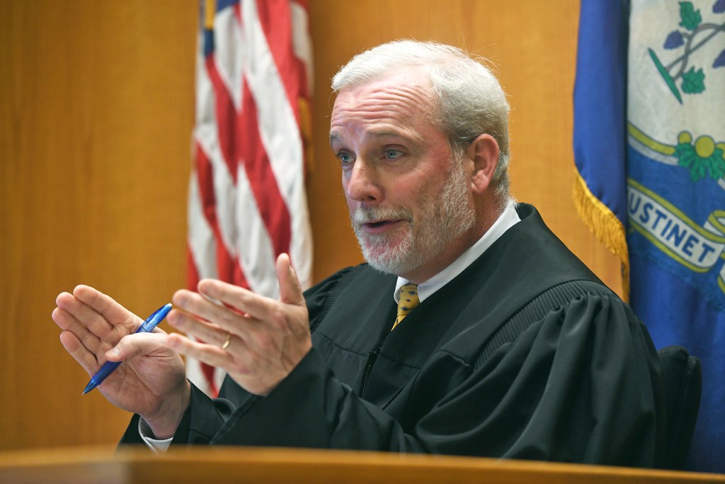 Judge William Clark presides over a hearing in Bridgeport Superior Court regarding voter fraud.