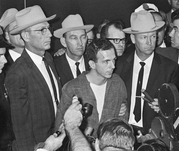 Lee Harvey Oswald repeatedly denied that he had assassinated former President Kennedy during a press conference in a Dallas, Texas police station on Nov. 23, 1963. 