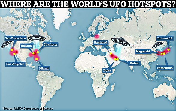 The map discloses where the most sightings have been recorded based on reports between 1996 and 2023 - naming Japan and the coasts of the US as particular hotspots