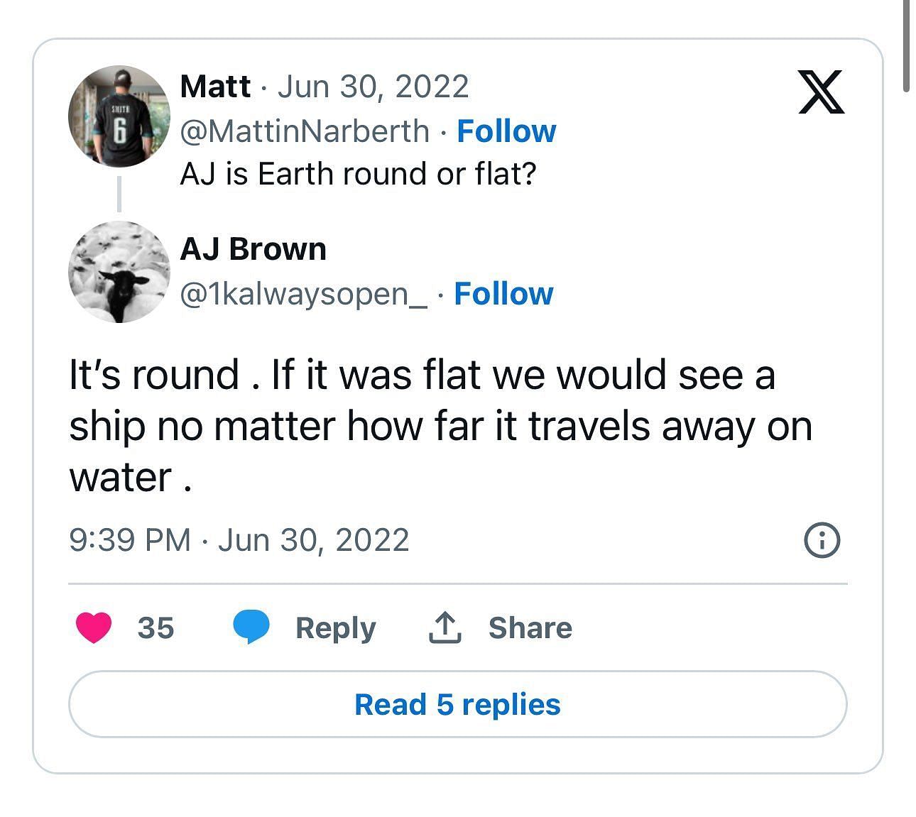 AJ Brown answering what the world's shape is