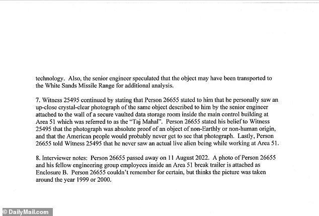 Eric Taber testified to the Pentagon's UFO office in May about his great uncle's story of an egg-shaped non-human craft at Area 51