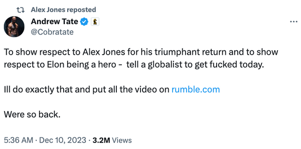 Yes, Alex Jones’ X Account Was Reinstated by Elon Musk