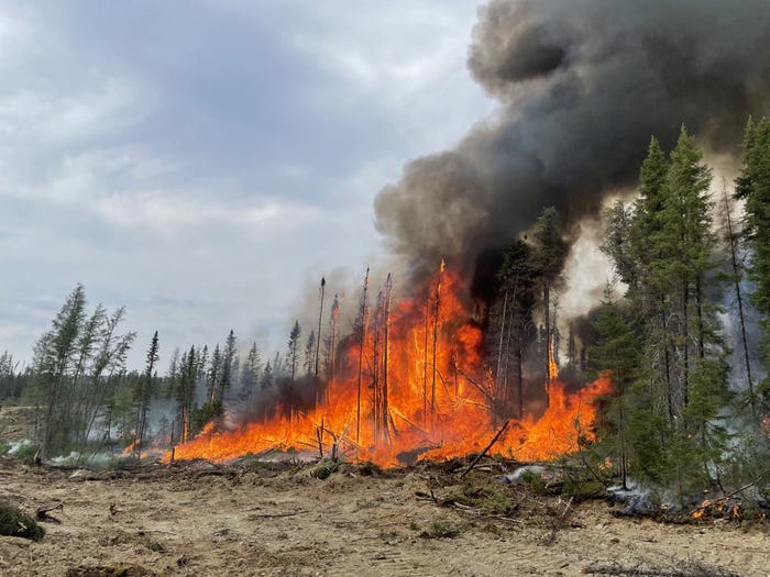 A view of wildfires at Lebel-sur-Quevillon in Quebec, Canada on June 23, 2023.