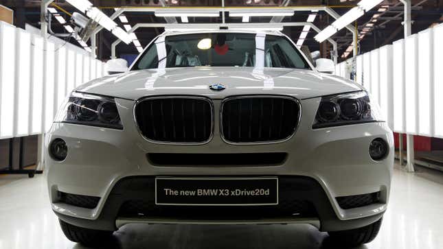 A Bayerische Motoren Werke AG (BMW) X3 xDrive20d sport-utility vehicle (SUV) stands in the final quality gate of the assembly line at the PT Gaya Motor plant in Jakarta, Indonesia, on Tuesday, May 8, 2012. 