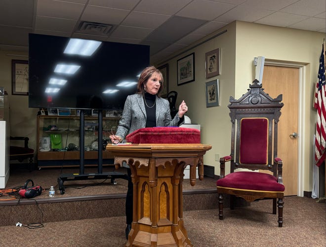 Diane Mullins, a candidate for the Ohio House District 47 seat, spoke to voters at a Butler County Republican Party meet and greet event on Jan. 16. Mullins, a pastor in Hamilton, has previously referenced conspiracy theories during her sermons.