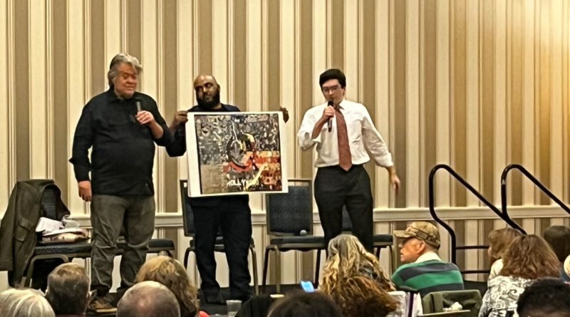 Bannon opens CPAC with QAnon fan art and D-list book promotion