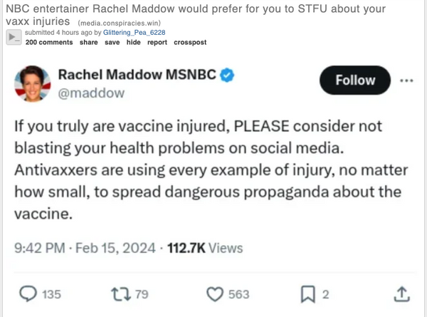 Did Rachel Maddow Tell People Not To Post Real Vaccine Injuries So They Won't Be Used as Propaganda?