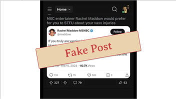 Fact Check: MSNBC Host Rachel Maddow Did NOT Tweet Discouraging People From Disclosing Vaccine Injuries | Lead Stories