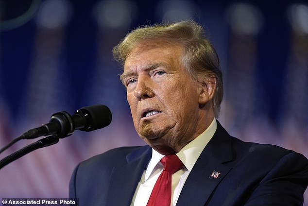 Republican presidential candidate former President Donald Trump speaks at a Get Out The Vote rally at Coastal Carolina University in Conway, S.C., Saturday, Feb. 10, 2024. (AP Photo/Manuel Balce Ceneta)