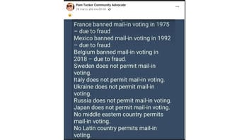 Fact Check: Meme Listing Countries That Forbid Mail-In Voting Is NOT Fully Accurate -- Especially As To Citizens Living Abroad | Lead Stories