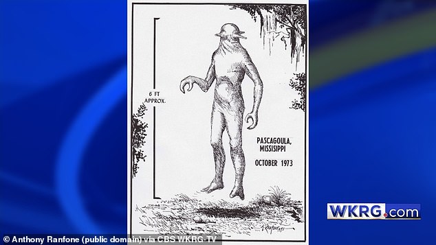 As UFO's blue lights flashed and it descended closer to the marshland below, three, five-foot grey 'wrinkled-skin creatures' with 'pincer-like' claws (illustrated above) seized the two men ¿ subjecting to them to examination, according to Parker, 'just like any doctor would'