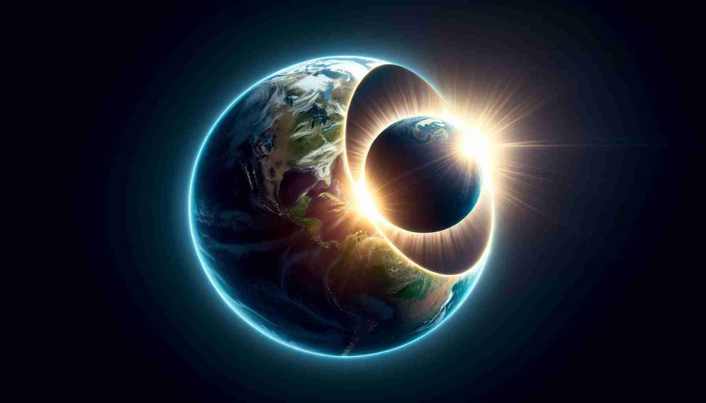 Generate a hyper-realistic, high-definition image presenting a forthcoming solar eclipse. Show the curvature of the Earth as shadowed by the moon, contrasting with the brilliance of the eclipsed sun, in a way that challenges flat-earth theories. Capture astrophysical truths in the details, allowing scientific facts about our 3D spherical Earth to stand in stark contrast. The design should visually evoke the awe and enlightenment of sighting a rare celestial phenomenon, asserting the infringement on the common flat-earth belief.