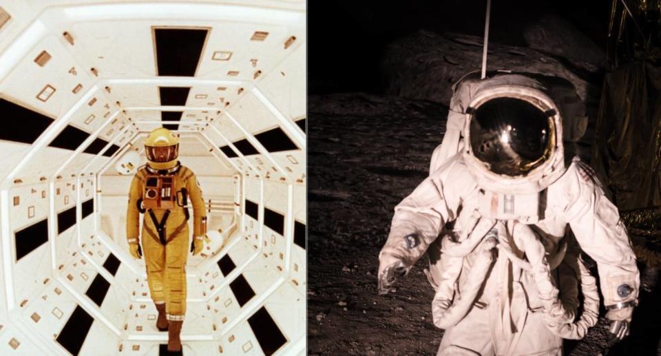 Still from 2001: A Space Odyssey alongside a photo of an astronaut