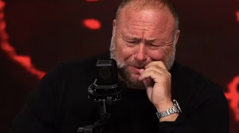 Conspiracy theorist Alex Jones breaks down sobbing on Infowars show claiming feds are trying to shutter show