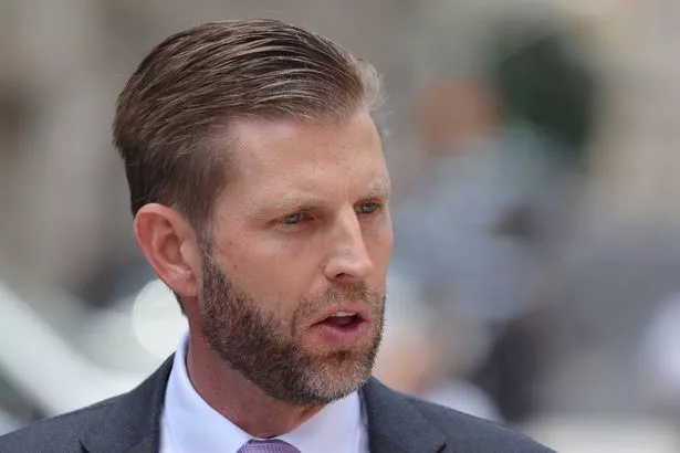 Eric Trump speaks at a press conference near Manhattan Criminal Court during former U.S. President Donald Trump's hush money trial on May 28, 2024 in New York City