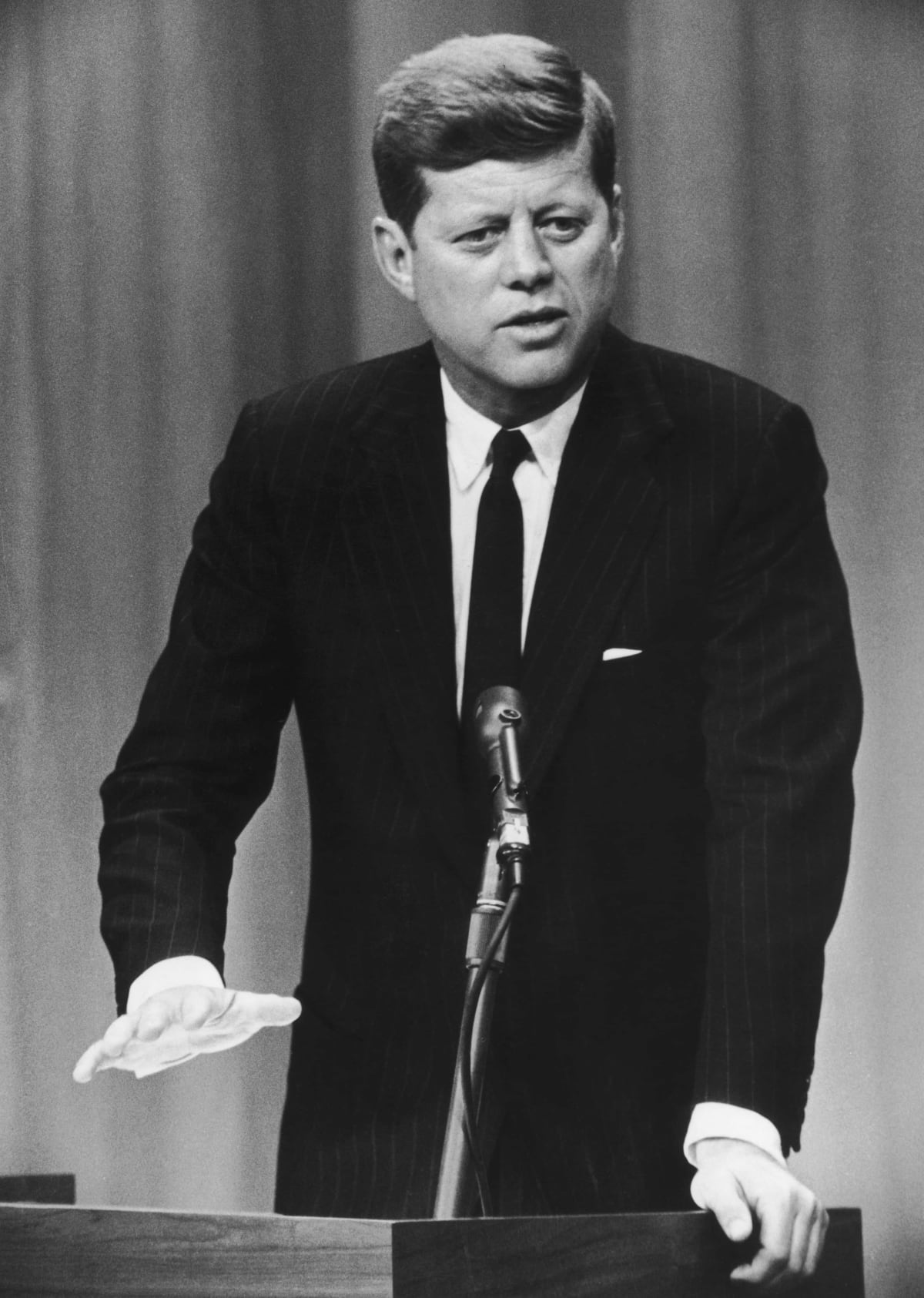 U.S. President John F. Kennedy (1917 - 1963) holds his first press conference, Washington D.C., 28th