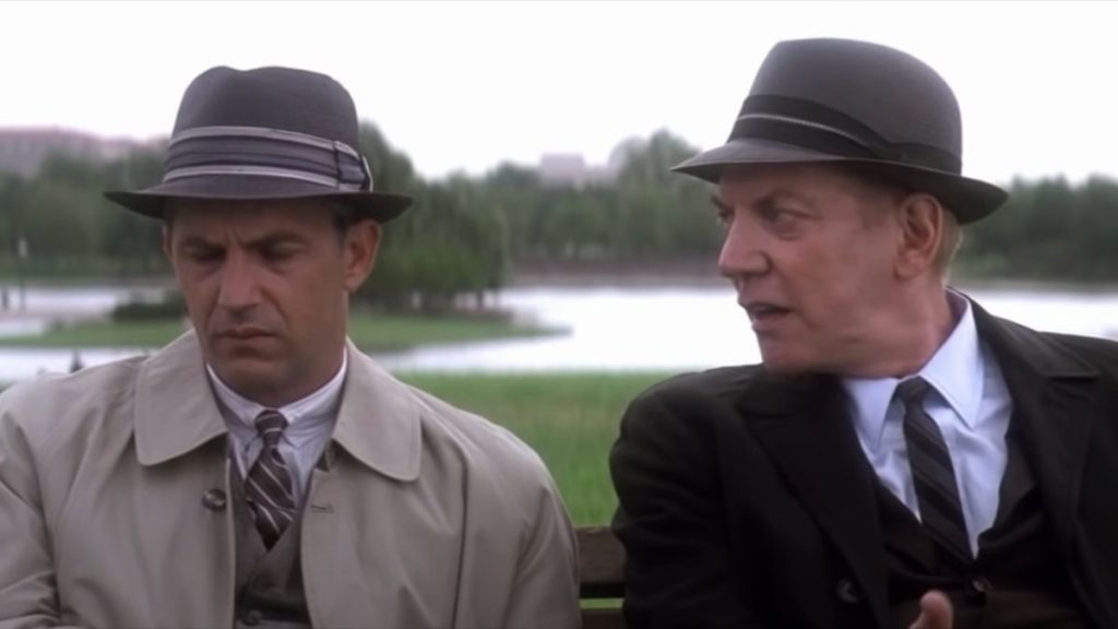 Kevin Costner and Donald Sutherland in JFK