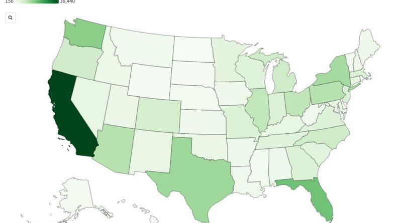 Map shows states with the most UFO sightings