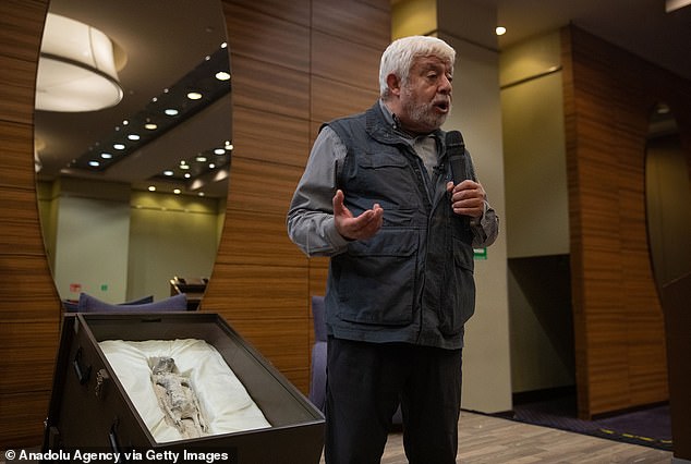 Mexican journalist Jaime Maussan has pushed for wider scientific interest in the apparently alien bodies, including a presentation before Mexico's Congress last September (pictured)