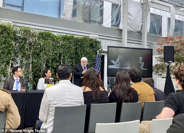 'So far we have tomographies [CT scans] and fluoroscopy analysis,' Maussan told DailyMail.com describing the x-ray and ultrasound data on the mummies that he unveiled at West Hollywood's Mondrian Hotel at another press event (pictured above) on March 12, 2024