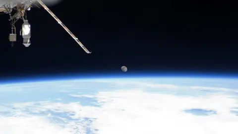 NASA Earth and moon seen from the International Space Station