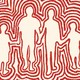 wavy red lines outlining a family of four