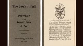 A scan of a book titled "The Jewish Peril: The Protocols of the Learned Elders of Zion"