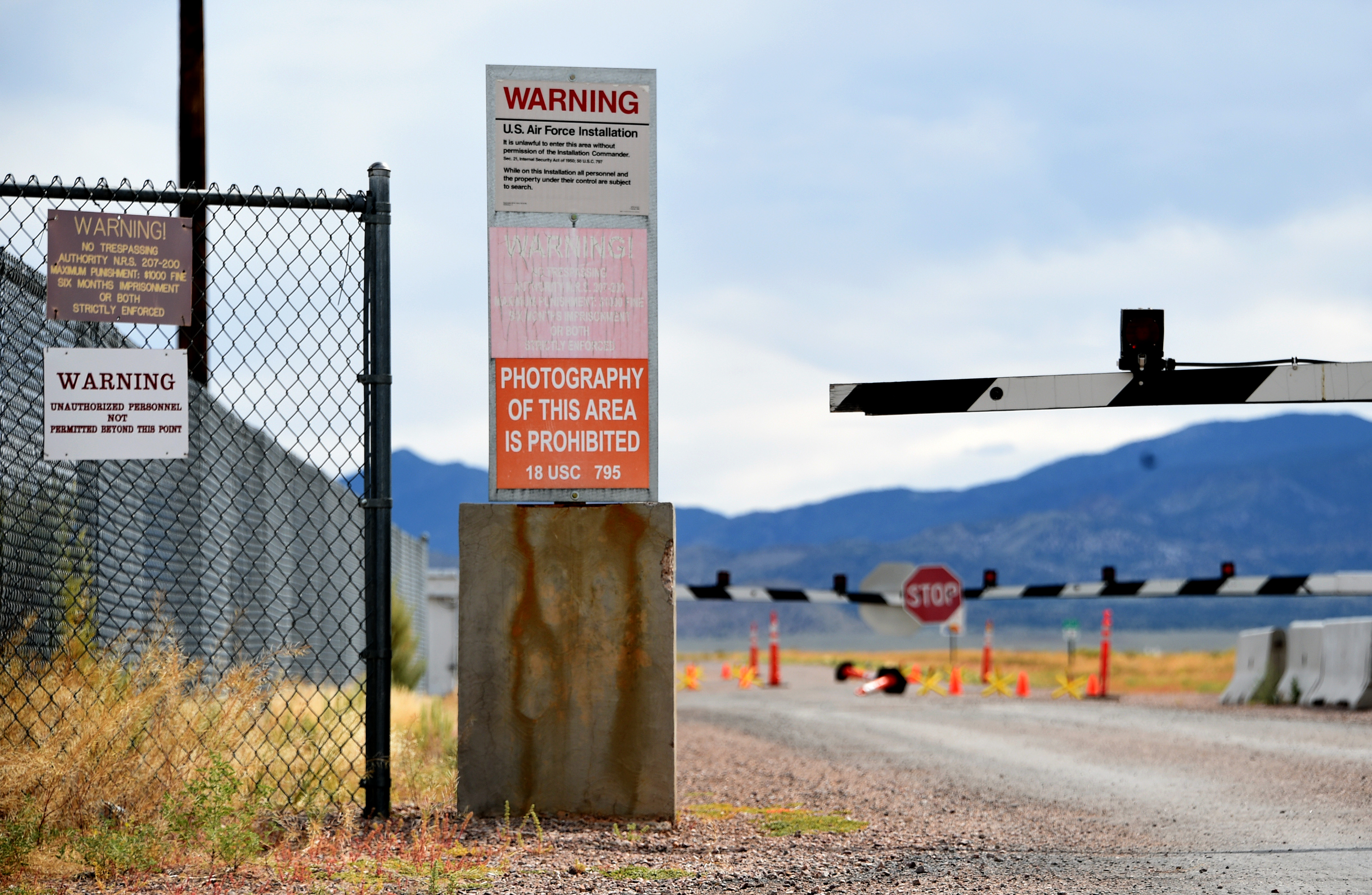 A warning sign at the top-secret military base in Nevada known as Area 51