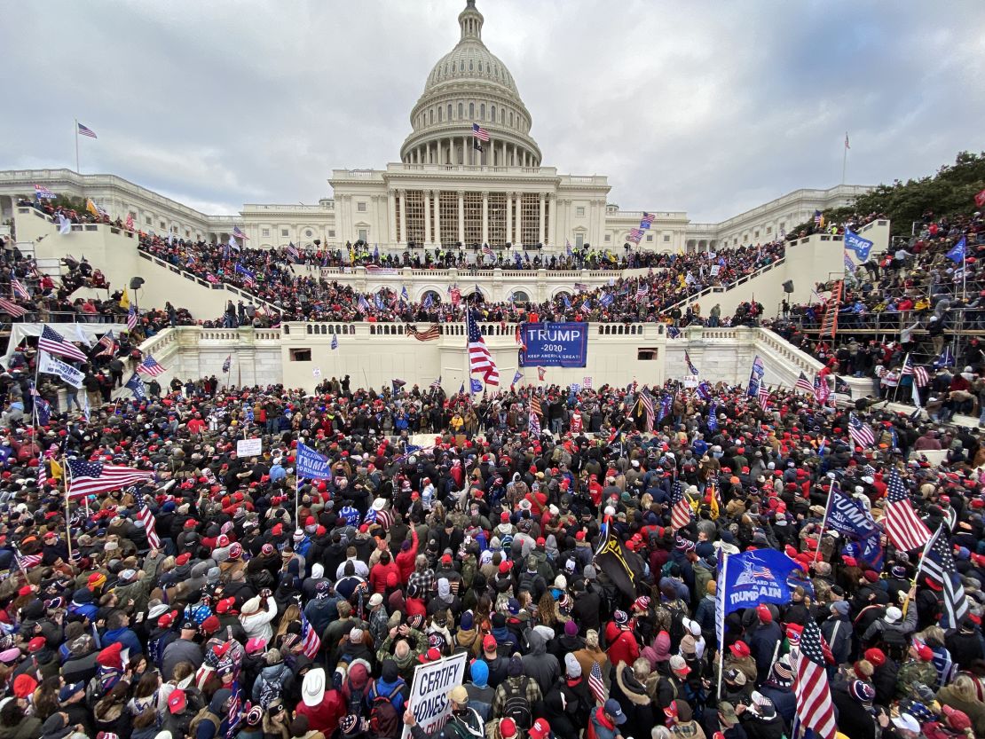 US President Donald Trumps supporters gather outside the Capitol building in Washington DC, on January 6.