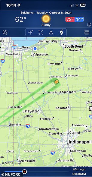 One anonymous witness who submitted a report to the National UFO Reporting Center (NUFORC) witnessed a baffling and potentially related event: a brief incursion on doppler weather radar (above) of what looked like a large rectangle UFO speeding nearby, estimated to be about half as big as Disney World (20 miles long)