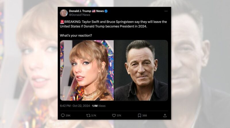 Taylor Swift, Bruce Springsteen Didn't Say They'll Leave US if Trump Wins 2024 Election